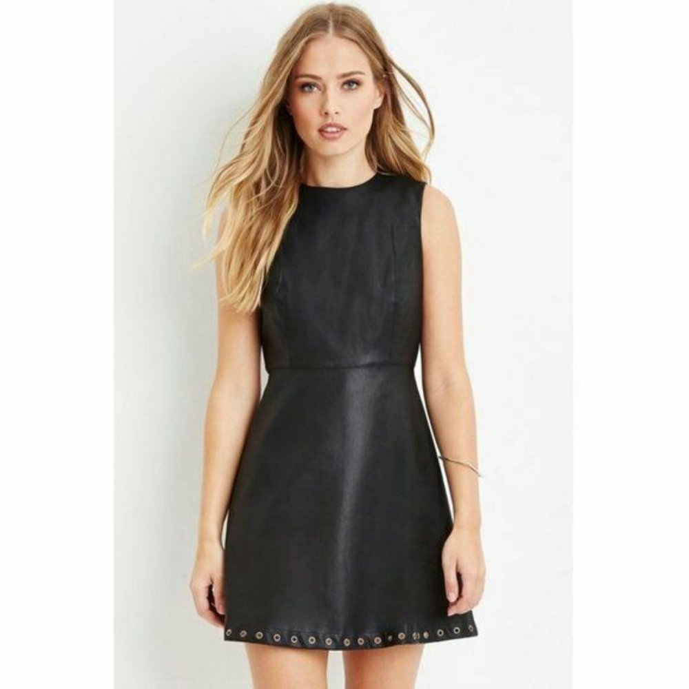 NWOT Forever 21 Faux Leather Skater Dress w/ Grommet Detail